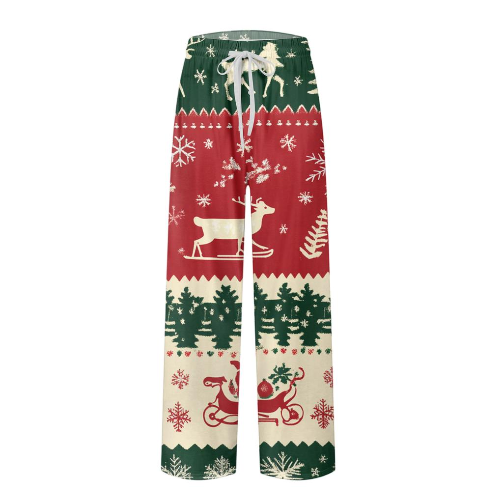 Pánské pletené módní potištěné kapsové ležérní kalhoty pyžamové kalhoty