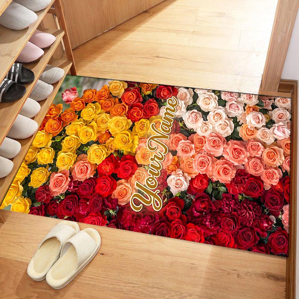 Rose Customize Text Floor Mat Design for Study room Balcony Entryway Hallway Anti-slip Rug Anime Office Decor Perfect Birthday/Christmas Gift Idea