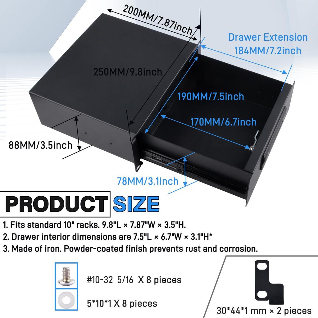 GeeekPi 2U Rackmount Drawer Server Cabinet (for 10-inch Server Racks and Cabinets), Compatible with DeskPi RackMate T0T1