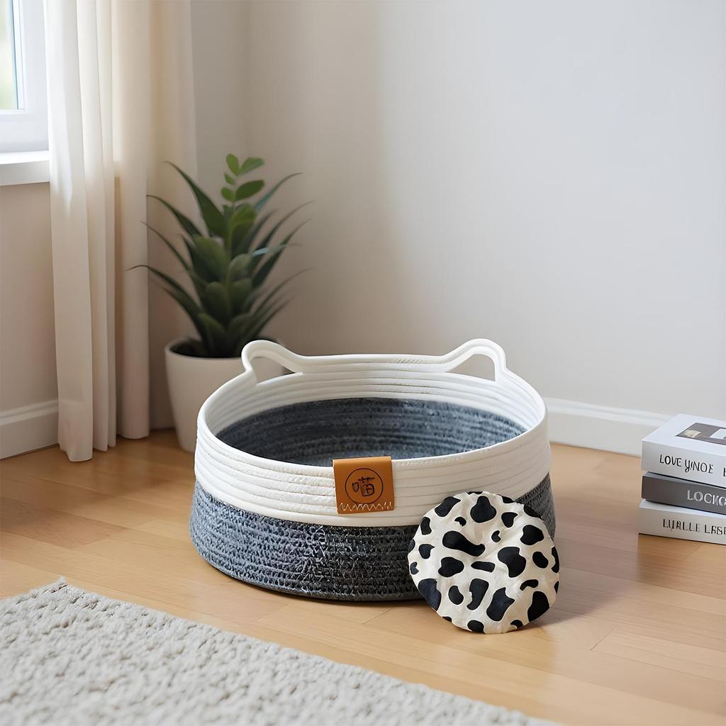 Washable Cat Bed Woven Pet Supplies With Mat Indoor Cat Bed Woven Basket For Indoor Puppy Bunny Small Dog Pet Animal All Seasons