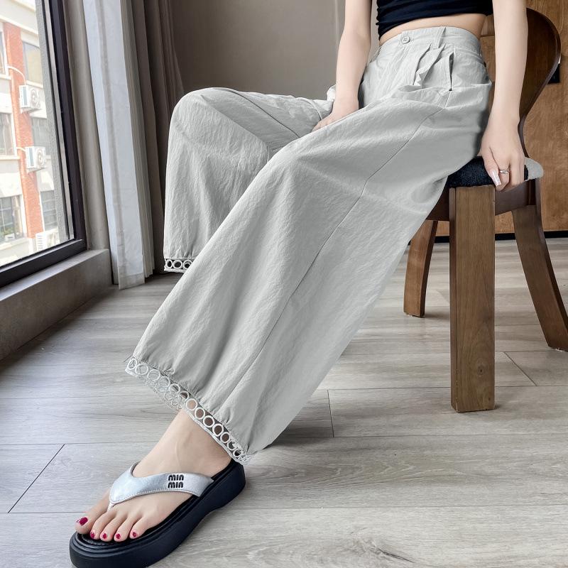 Women's Lace-Trim Wide-Leg Cropped Pants - 2025 Sun Protection, Lightweight & Casual
