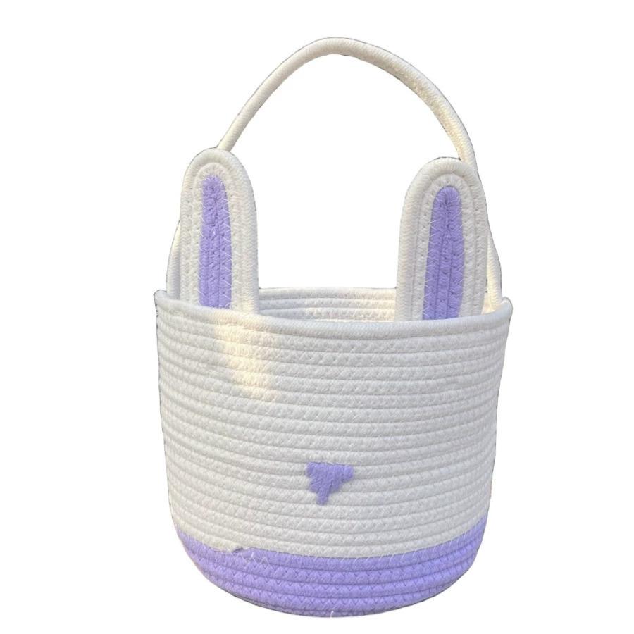Easter Bunny Basket For Kids Boys Girls Easter Eggs Hunt Basket Reusable Cotton Rope Basket With Rabbit Ears Baby Shower Gifts
