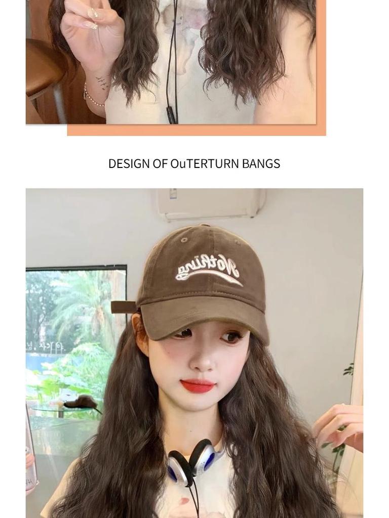 Fashionable Wool Curl Hat with Integrated Wig - New Enlarged Brim Full Head Set