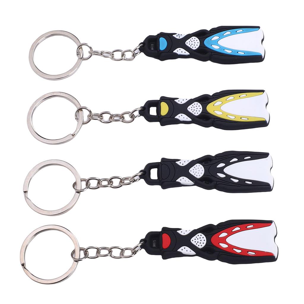 4pcs Silicone Dive Fin Keychains Decorative Scuba Diving Flippers Keyrings Diving Keepsake Present