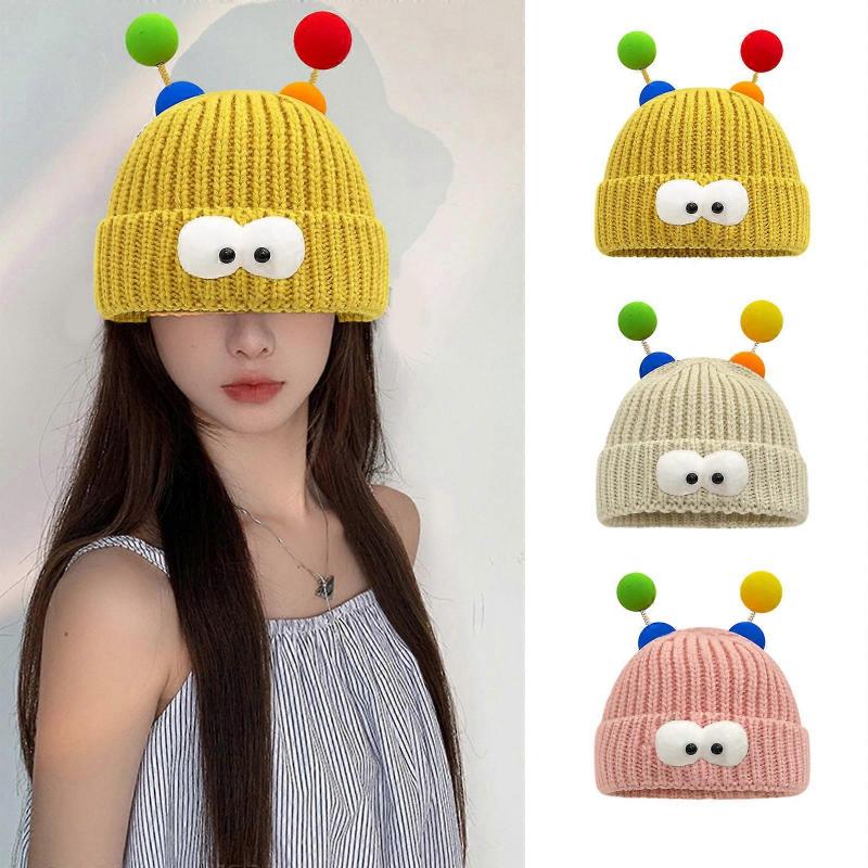 Cartoon Monsters Beanie Adult Elastic Hat Winter Warmer Knitted Hat Cold Winter Presents for Students Teenagers Skiing  rose Red
