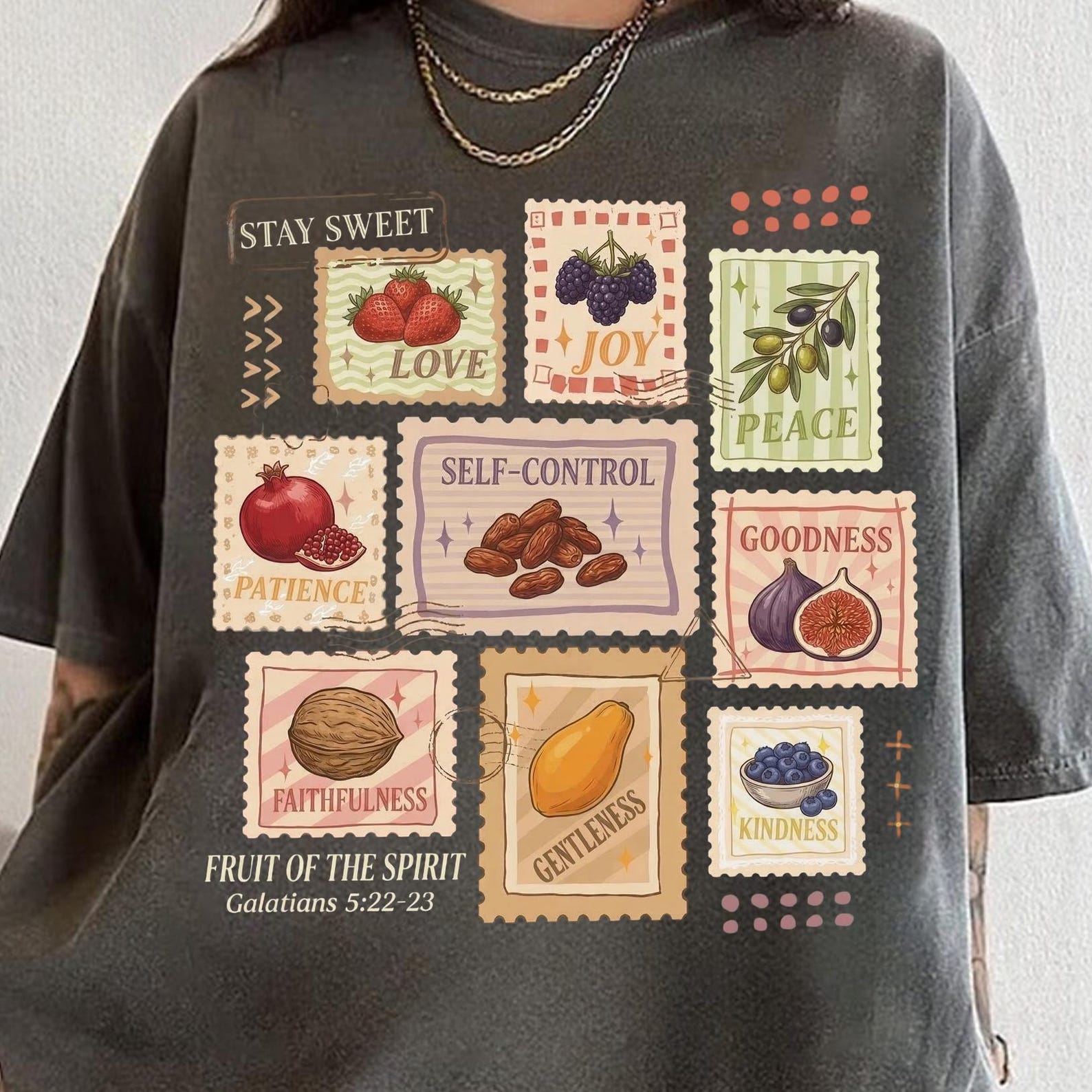 Fruit Of The Spirit Stamps Shirt, Christian Fruit Stamp Shirt, Bible Verse Tee, Christian Affirmation Bible, Summer Fruit Stamp Shirt 3XL