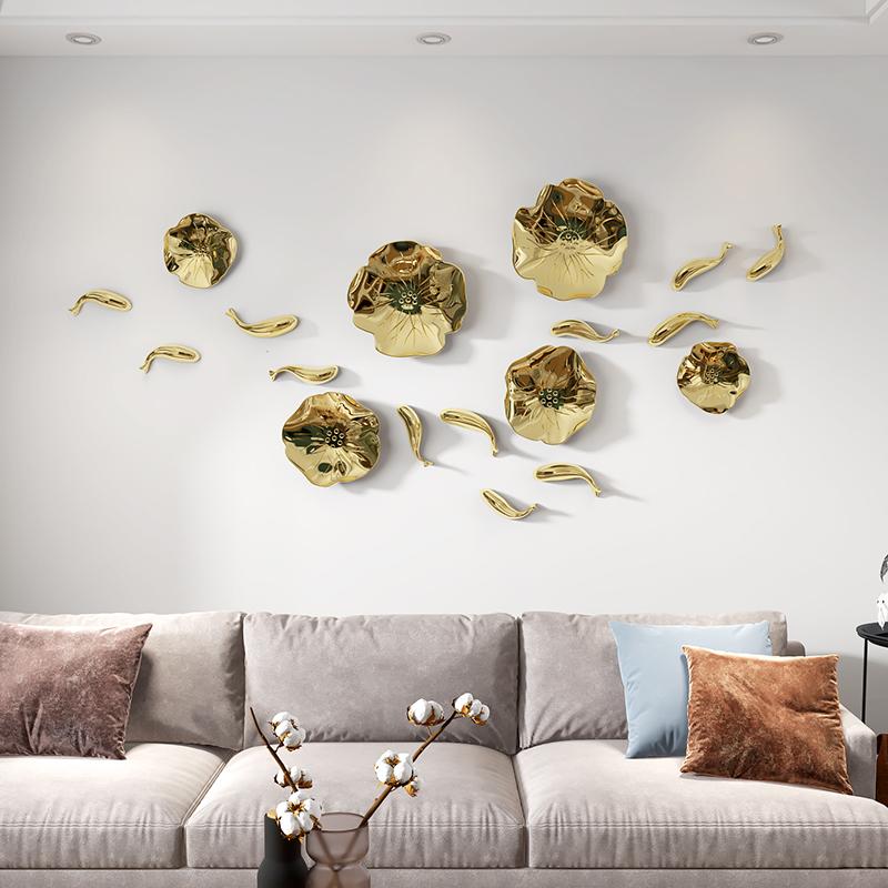 Fish-shaped Hanging Ornaments with Lotus Leaves Living Room Decorative Sofa Background Wall Metal Wall Hanging Ornaments