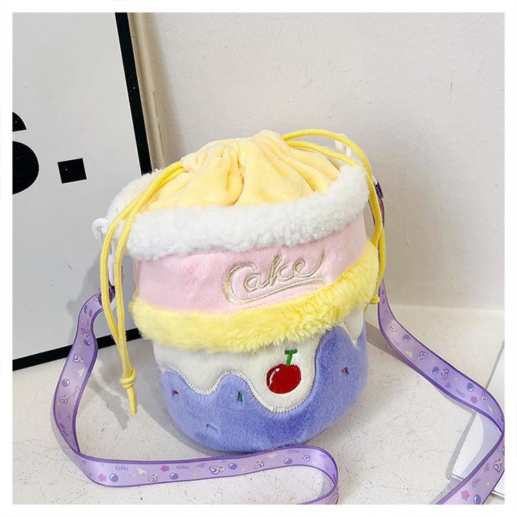 

Милая форма торта Вышитый узор Детская наплечная сумка Дизайн с кулиской фиолетовый