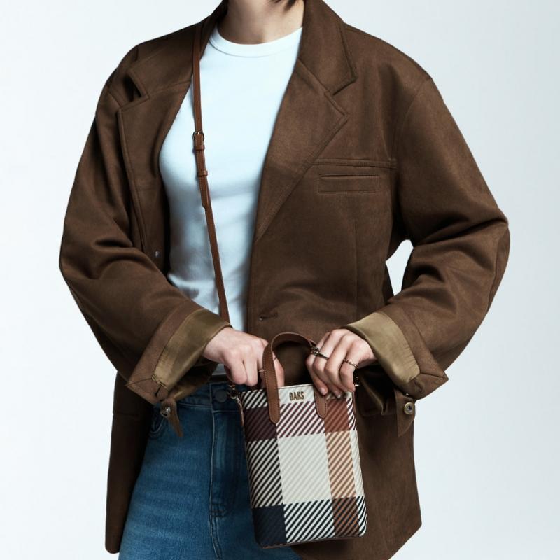 Daks Brown House Check Pattern Mini Cross Bag Dcwa6e501w2