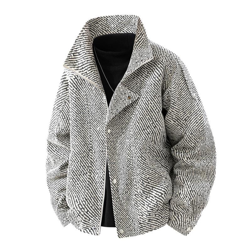 

Мужская модная рубашка с воротником-стойкой в диагональную полоску - Свободная, универсальная и стильная для весны и осени. Large серый/цветочный