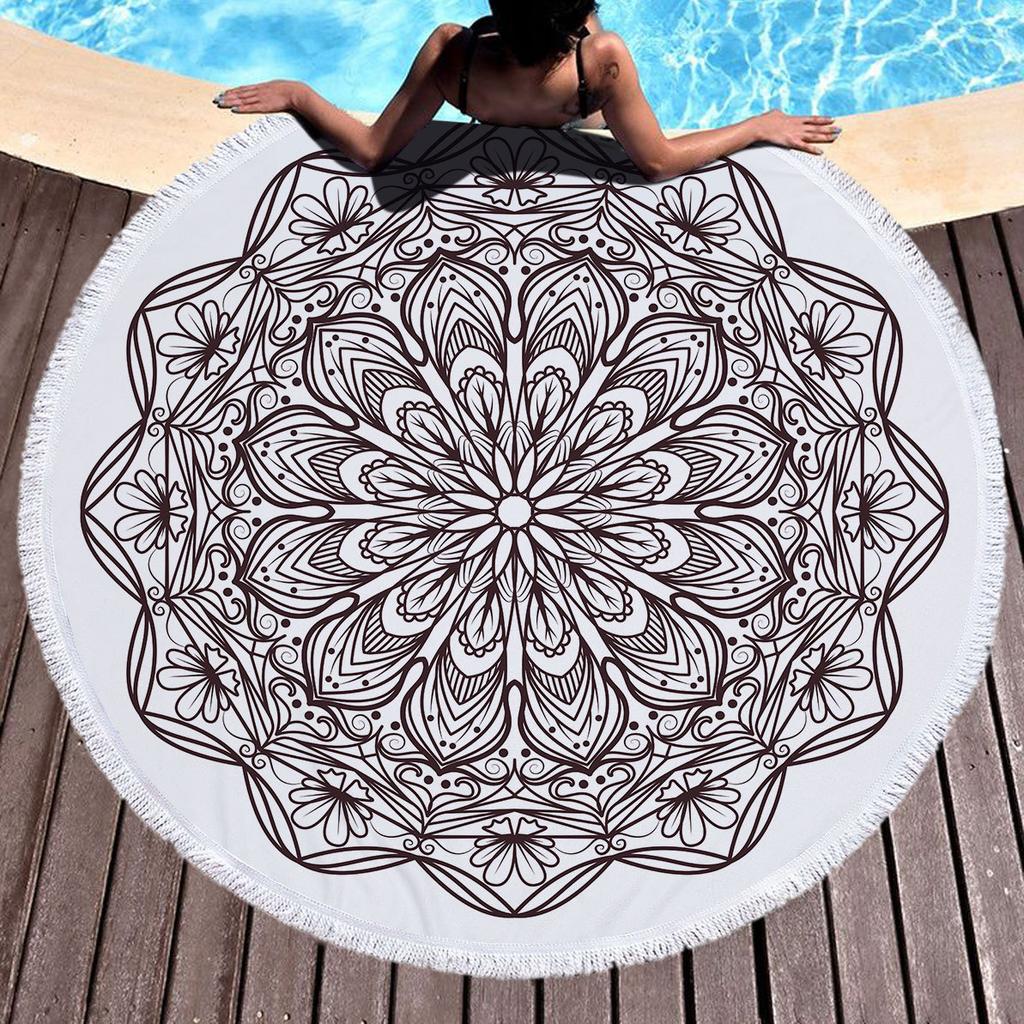 Bohemia Mandala Round Beach Towel Tassels Microfiber Exotic Flower Geometric Pattern Bath Towel Picnic Yoga Mat Bikini Cover Up