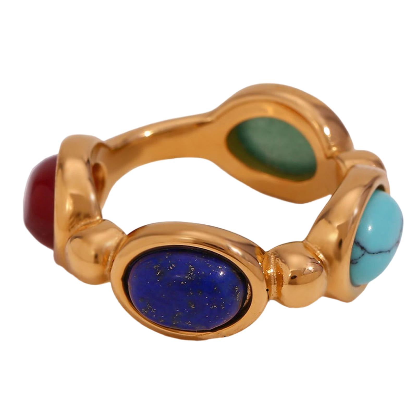 

Sturdy Stainless Steel Colorful Agate Natural Stone Vintage Charm Rings Convenient for Women Fashion Jewelry Gifts 6