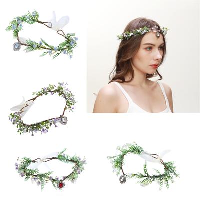 Flower Crown Cosplay Fairy Headband for Girls Adjustable Ethnic Style Hair Hoop Wedding Party Bride Hair Accessories