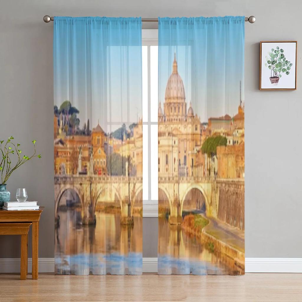 Luxury Fairy Tale Princess Pink Castle Radial Tulle Curtain Bedroom Window Cafe Hotel Decor Living Room Drape Curtains Light Filtering Polyester Area