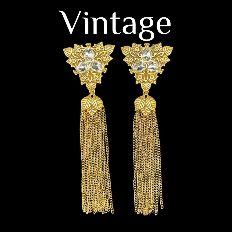 Medieval Heavy Industry Palace Retro Style Booklet Dynamic Leaf Long Tassel Elegant Temperament Earstuds белый