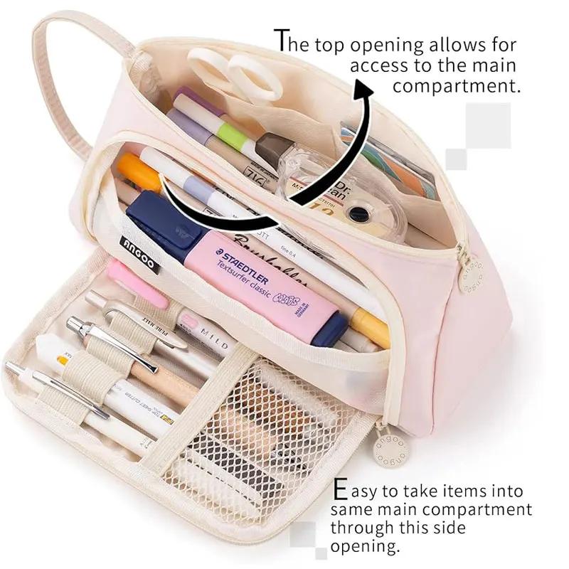 Kawaii Small Fresh Solid Color Pencil Bag Large Capacity Oblique Window Student Ins Style Multifunctional Storage Pencil Bag