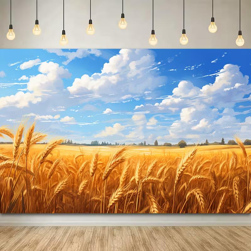 Goldenes Weizenfeld & Blauer Himmel Wandteppich Ästhetische Natur Wandbehang für Raumdekoration