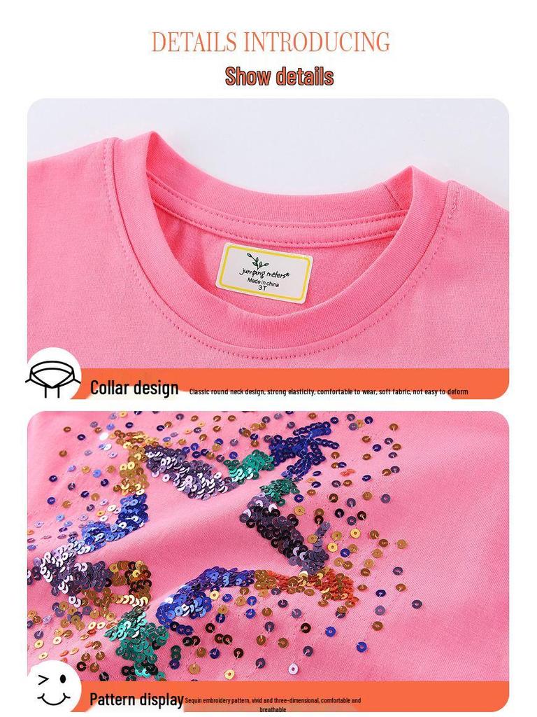 Girls' Embroidered Sequin Star Summer T-Shirt