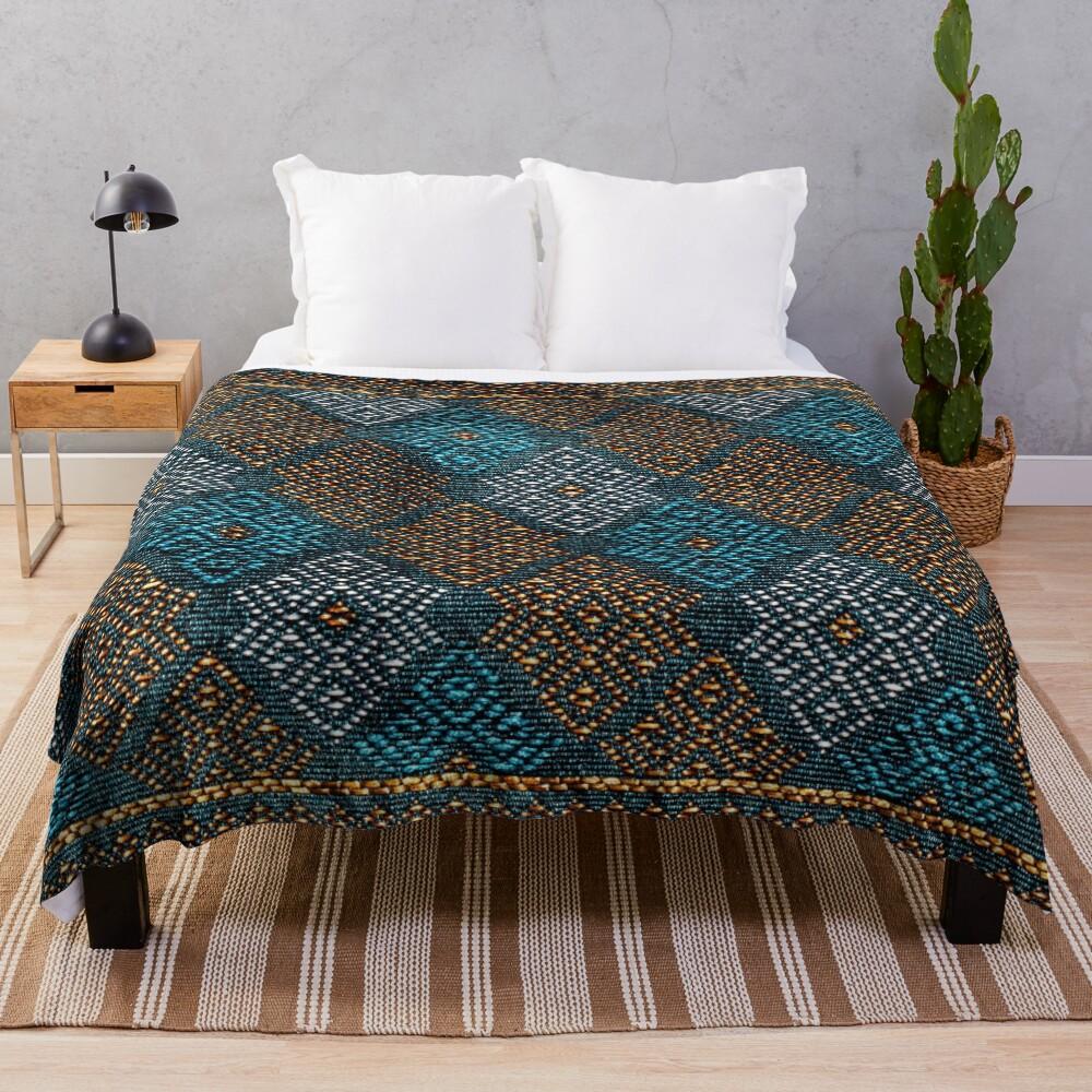 Thai Silk - Blue Gold Thai silkworms Throw Blanket