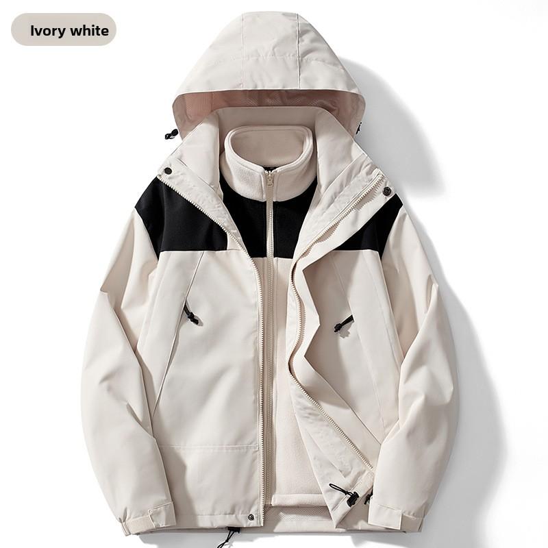 Autumn Winter Three-in-One Jacket Color Matching Unisex Thickened Two-Piece Detachable Mountaineering Windproof Coat for Men