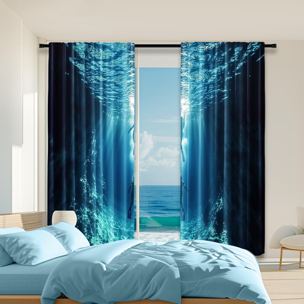 

Versatile Polyester Transparent Curtains Home Decoration Deep Sea Rescue Use Bedrooms Living Rooms Curtain Set Of 2 Made Washable Room Ready W100*H70(CM)-Hooks&1PCS