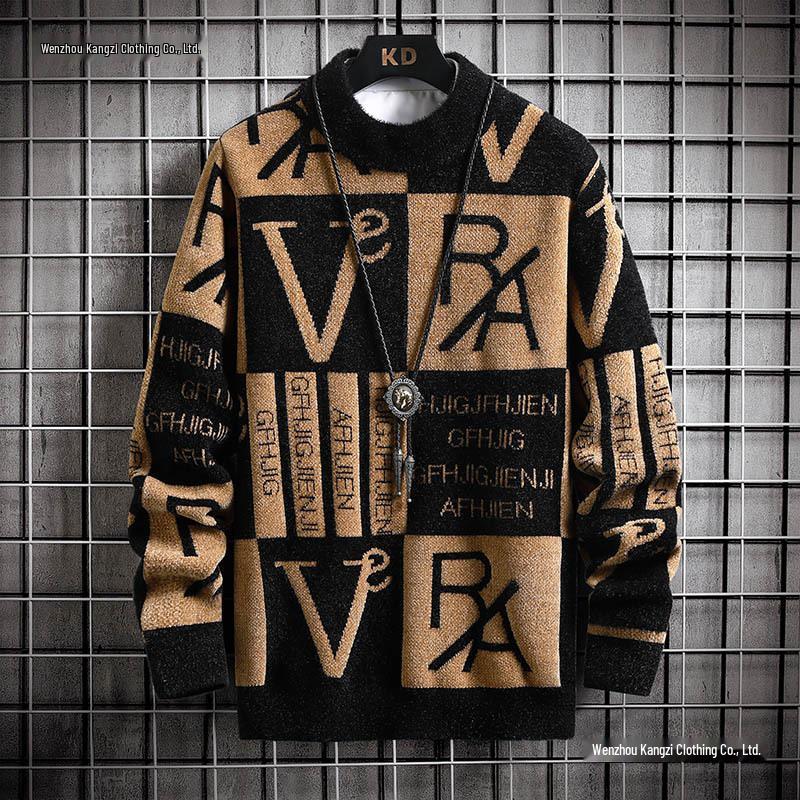 Men's Trendy Contrast Stripe Round Neck Sweater - Long Sleeve Knitwear for Autumn/Winter