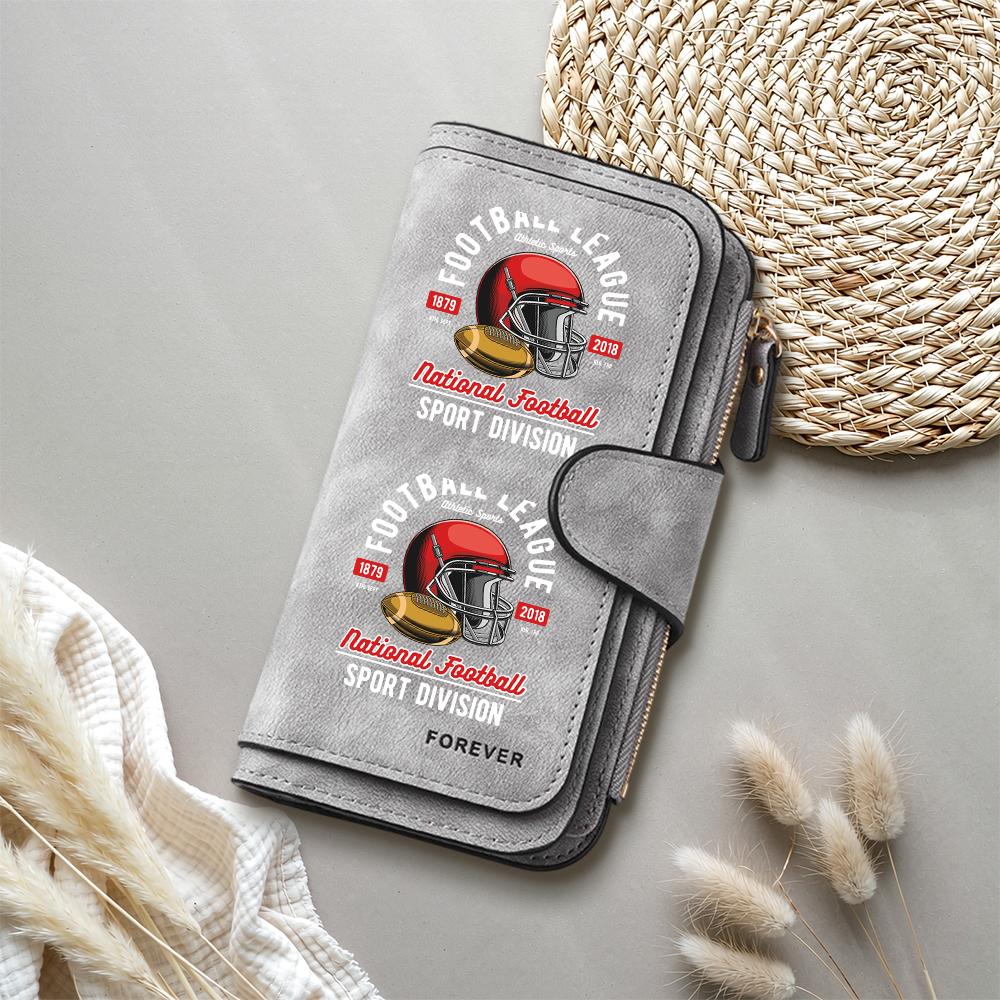 Vintage Football Print Women Long Wallet Multi Card Holder Functional PU Leather Purse for Daily Use