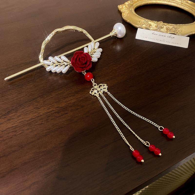 Vintage imitace perly Vlásenka s dlouhým třásněm Vlásenka do vlasů