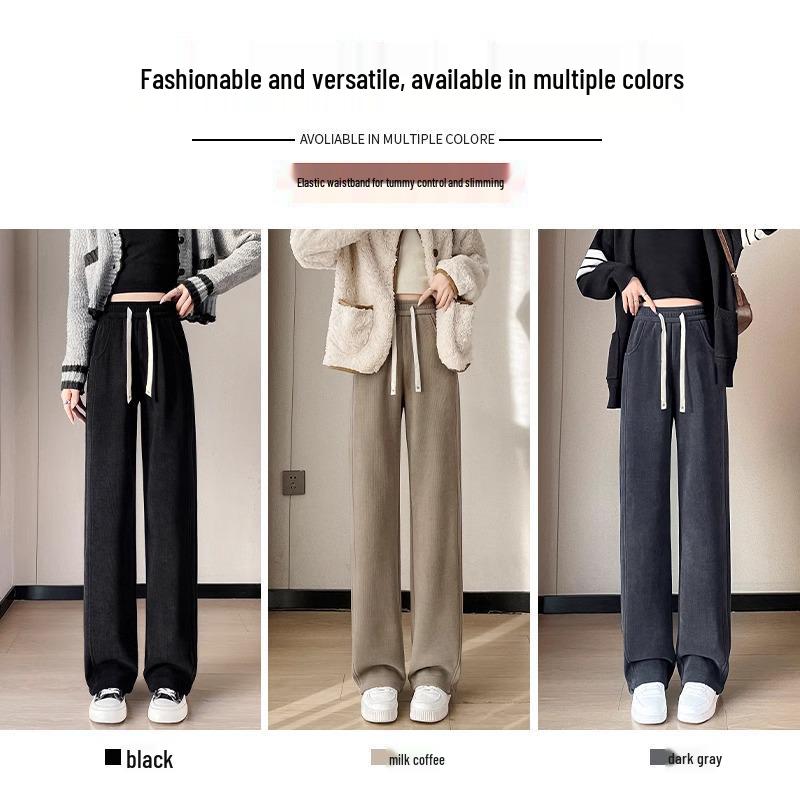 Women's Fleece-Lined Narrow Leg Trousers - Autumn/Winter 2024 Wide Leg Petite Sport Casual Pants