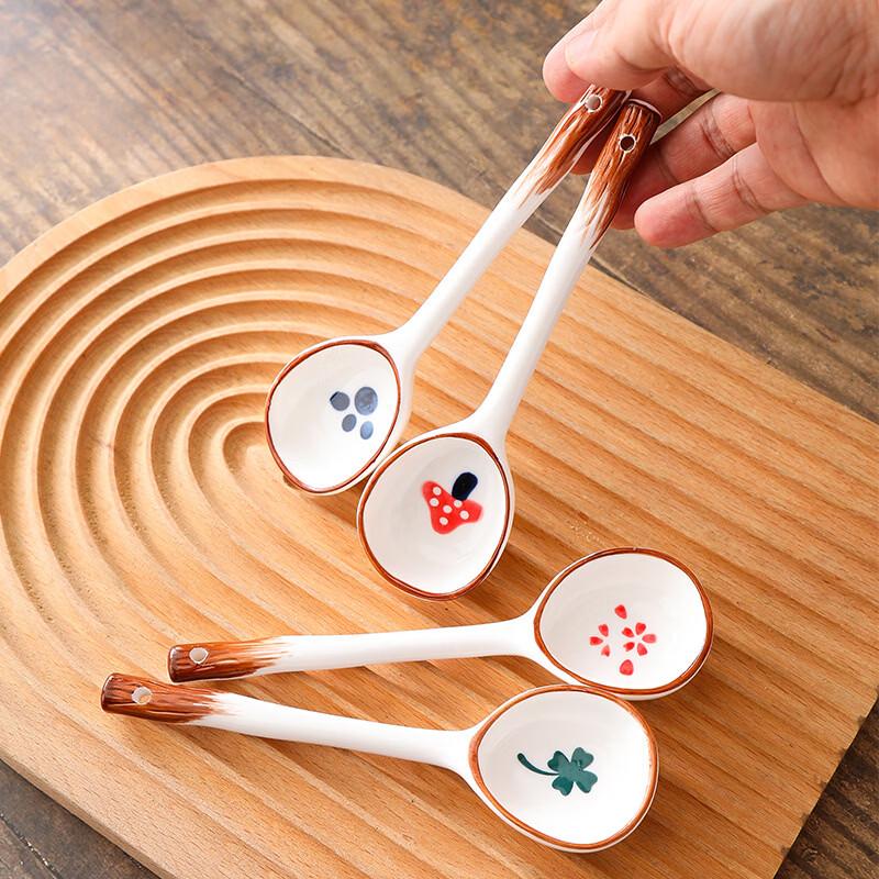 Ru Han Hand-Painted Ceramic Long-Handle Soup Spoon