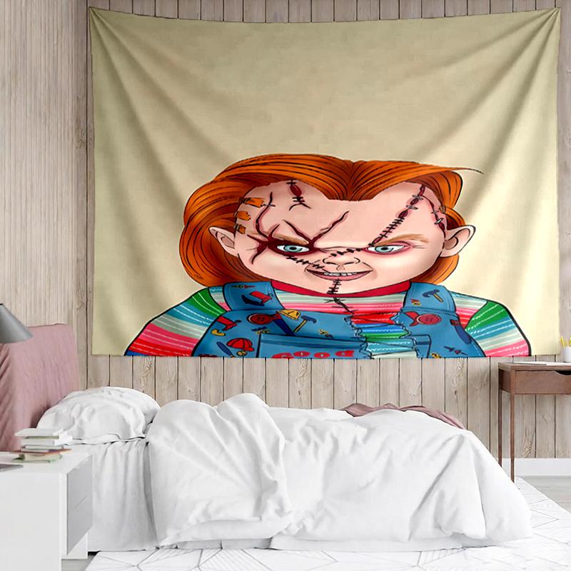 Chucky Print Tapestry, Backdrop, Easy Setup, Ideal for Bedroom, Office & Living Room, with Aesthetic Wall Hanging Decor.