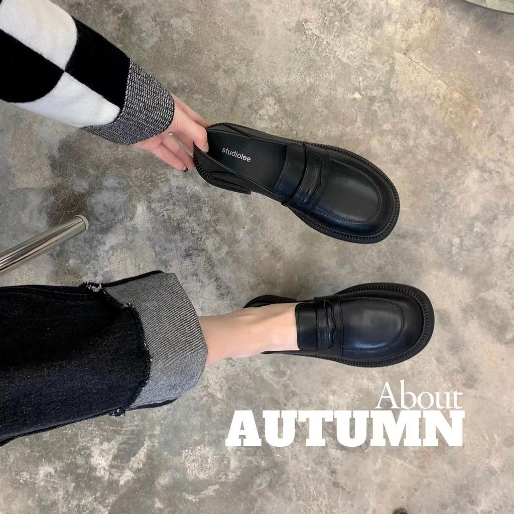 Cowhide~ Grape Mom has the same thick-soled small leather shoes for women, thick heels, British style, one pedal, lazy with skirts, loafers.