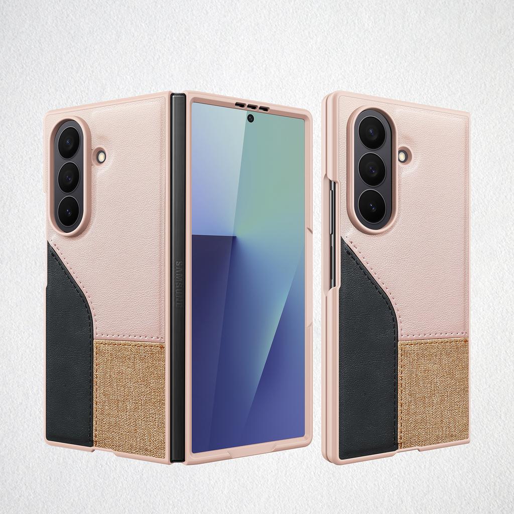 Color Collision Design PU Leather Full Cover Phone Case Cover With Screen Glass Film For Galaxy Z Fold 7 Fold 6 Fold 5 Case