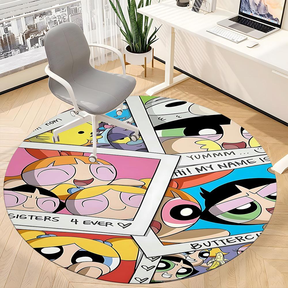 1pc Powerpuff Girls Office Round Area Rug, Under Office Chairs Bedroom Living Room Home Decor, Room Decoa1022136