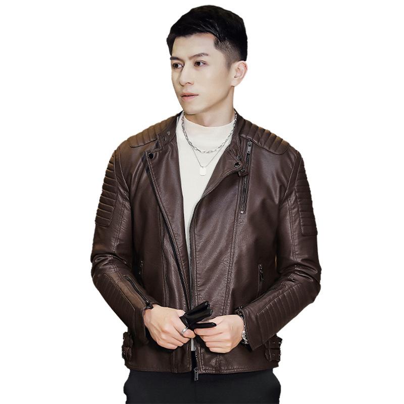 

Осеннее повседневное пальто с воротником-стойкой, тонкая кожаная куртка, мужская прямая ветрозащитная куртка, молодежная осенне-зимняя кожаная куртка для мужчин 4XL