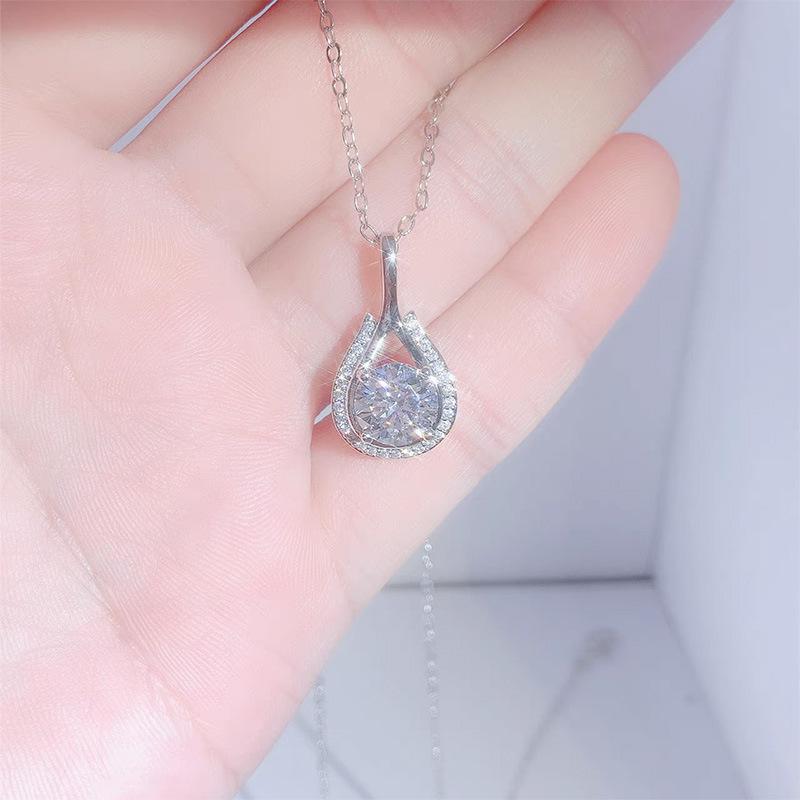 Sterling Silver S925 Water Drop Zircon Necklace Women's Fashion All-Match Jewelry