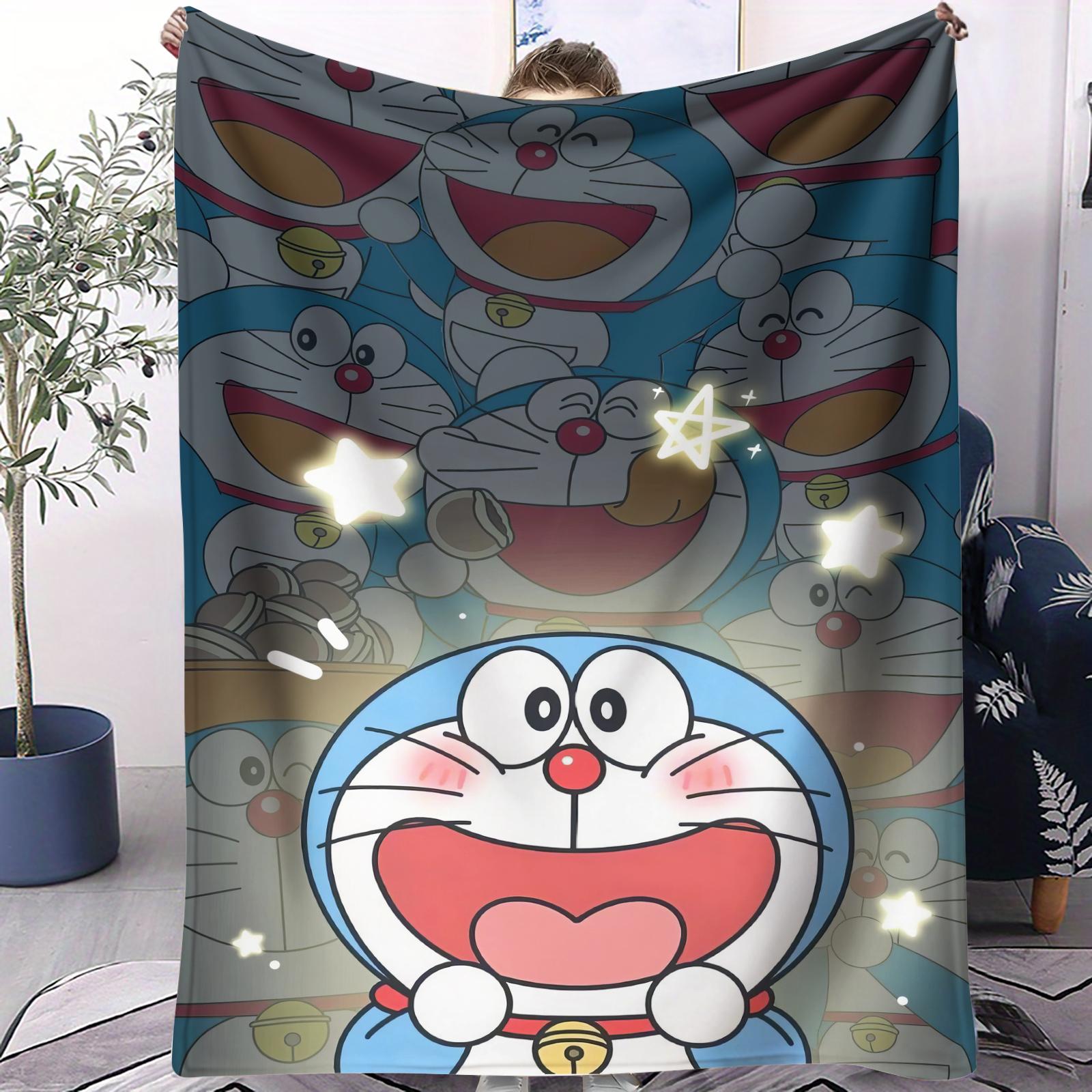 

Cute Cartoon Doraemon Layered Print Blanket Warm Cozy Portable Flannel Blanket for Home Camping Travelling Gifts for Girls Boys 70x100cm