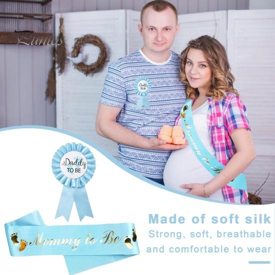 2Pcs Mommy To Be Sash Blue Pink Daddy To Be Badge Baby Shower Party Expectant Mother Father Costume Decoration Photo Prop Gender Reveals