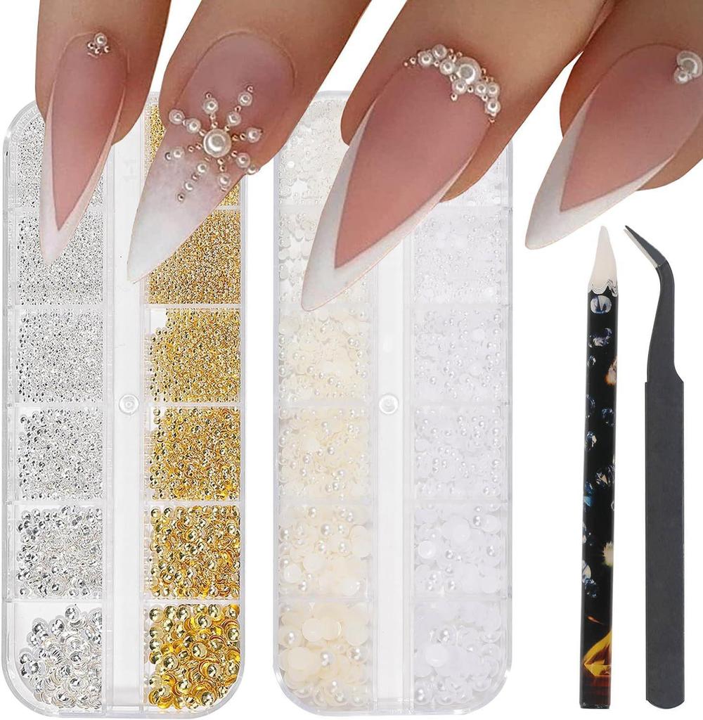Nail Art Resin Bow & Pearl Star Tweezers Set