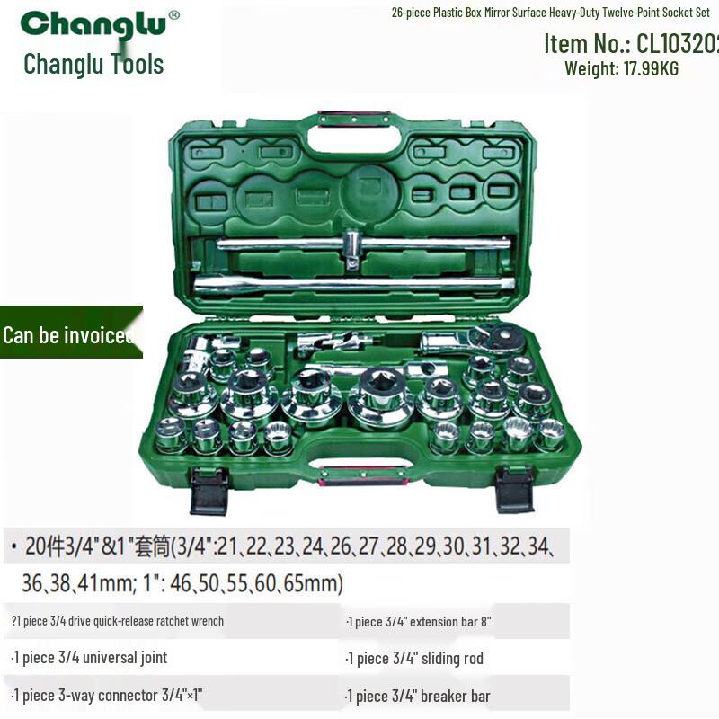 Changlu Heavy-Duty 12-Point Socket Set (26-Piece)