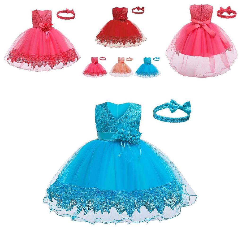 Vestito da Principessa per Bambina con Perle e Pizzo per Primavera Estate Autunno Inverno
