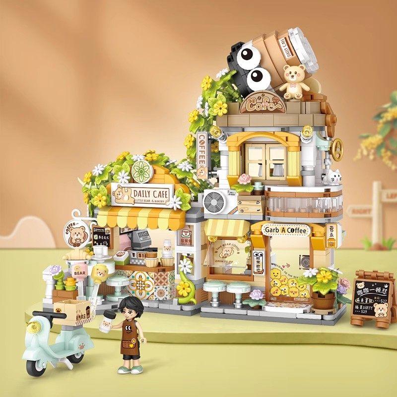 Loz Bear Coffee Foldable Chinese Style Street View Building Blocks Mini Assembly Bricks Set Diy Toy For Girls Birthday Gift