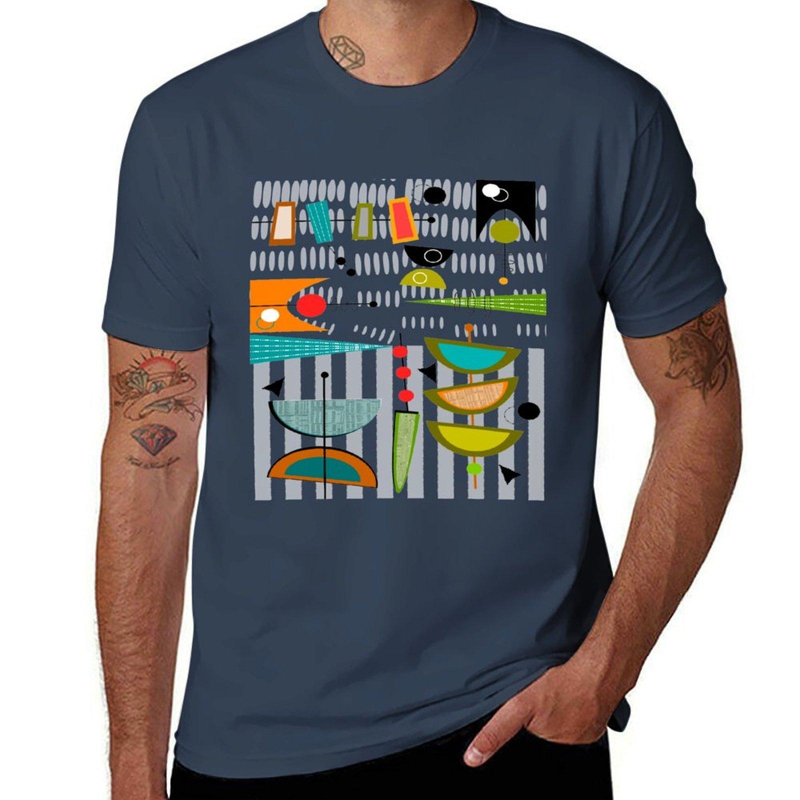 Midcentury Modern Abstract 55 TShirt Sports Casual Short Sleeve Cotton Tee S