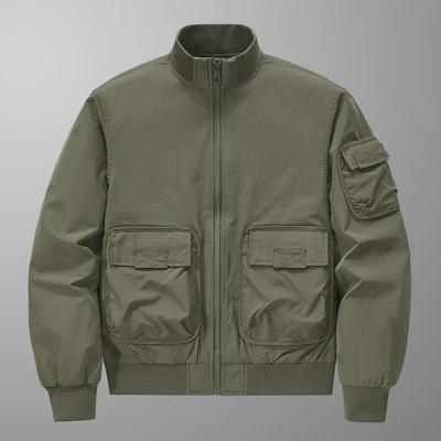 Jaqueta Sólida Masculina Corta-Vento de Outono 2024 com Gola Alta - Estilo Casual Coreano para Esportes ao Ar Livre
