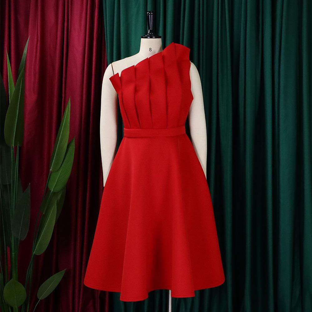 One Shoulder Sleeveless Party Dresses Women Plus Size Xxxl High Waisted A Line Mid Calf Elegant Dress Vestidos Mujer
