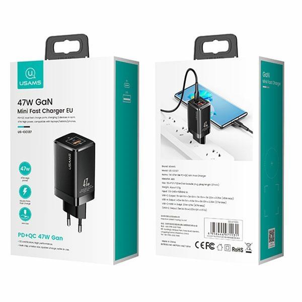 USAMS Land. Network. T41 Usb-C+Usb Gan 47Wpd+Qc (OnlyHead) Fast Charging White/White Cc137Tc02 (Us-Cc137)