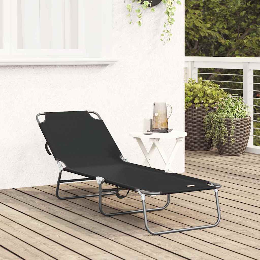 Folding Sun Lounger Black 188 X 57 X 86.5 Cm Polyester