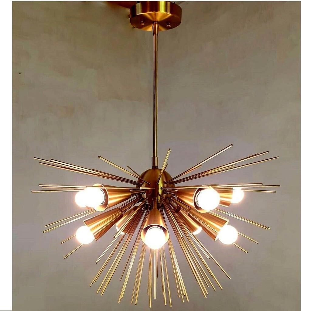Polerad mässing Halv sjöborre takkrona 10 armar Kungligt utseende Sputnik takkrona Kunglig Stilren Vintage hembelysning