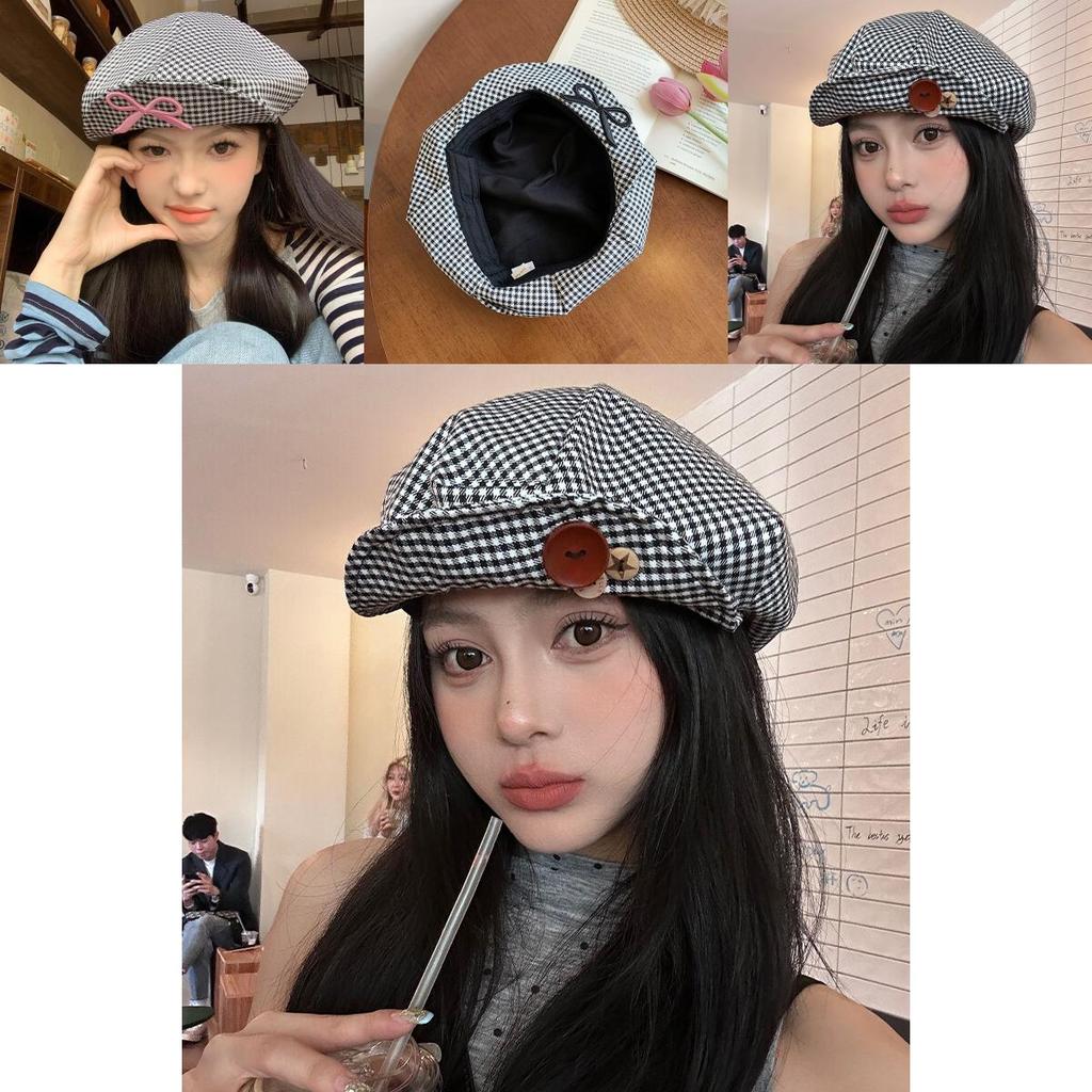 Stylish Korean Y2k Handmade Button Beret Hat For All Seasons With Vintage Pattern