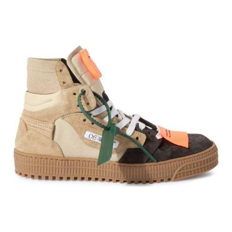 Off-White Canvas Round Toe Lace-Up High-Top Sneakers Men Sneakers Brown Black OMIA065F23LEA0036107